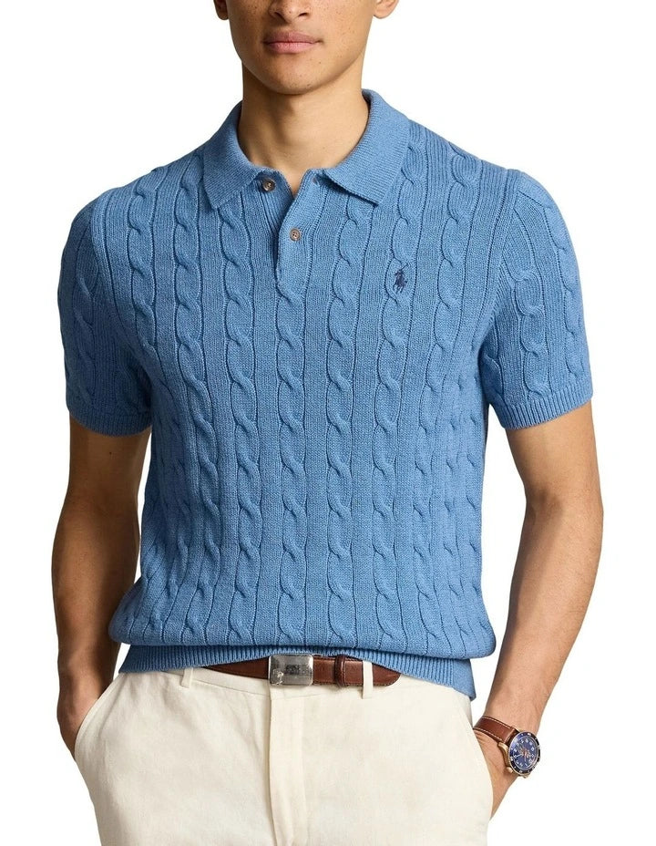 Ralph Lauren Cable Knit Polo - Light Blue