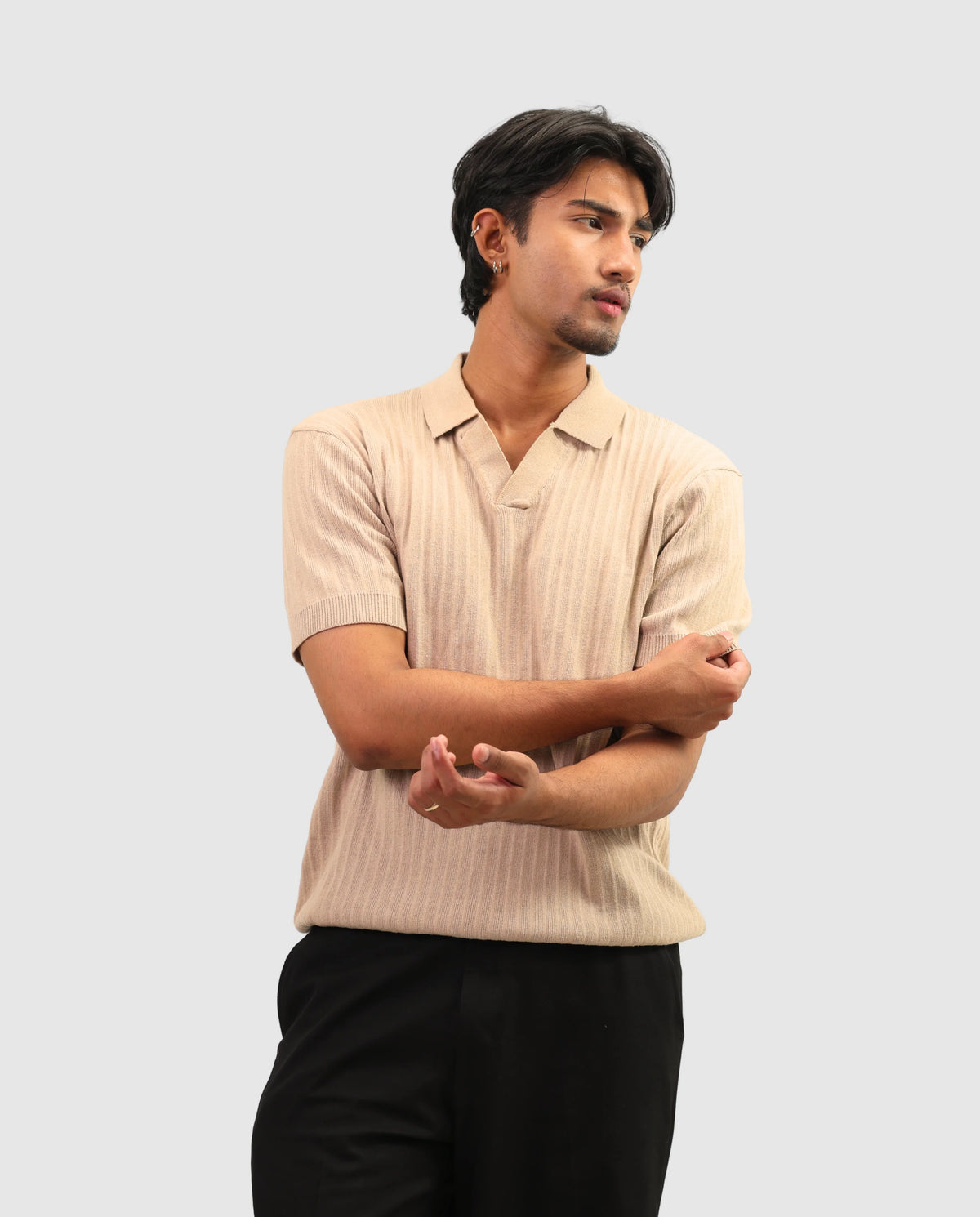 ZARA Knit High Quality Polo - Beige | Premium Export Quality