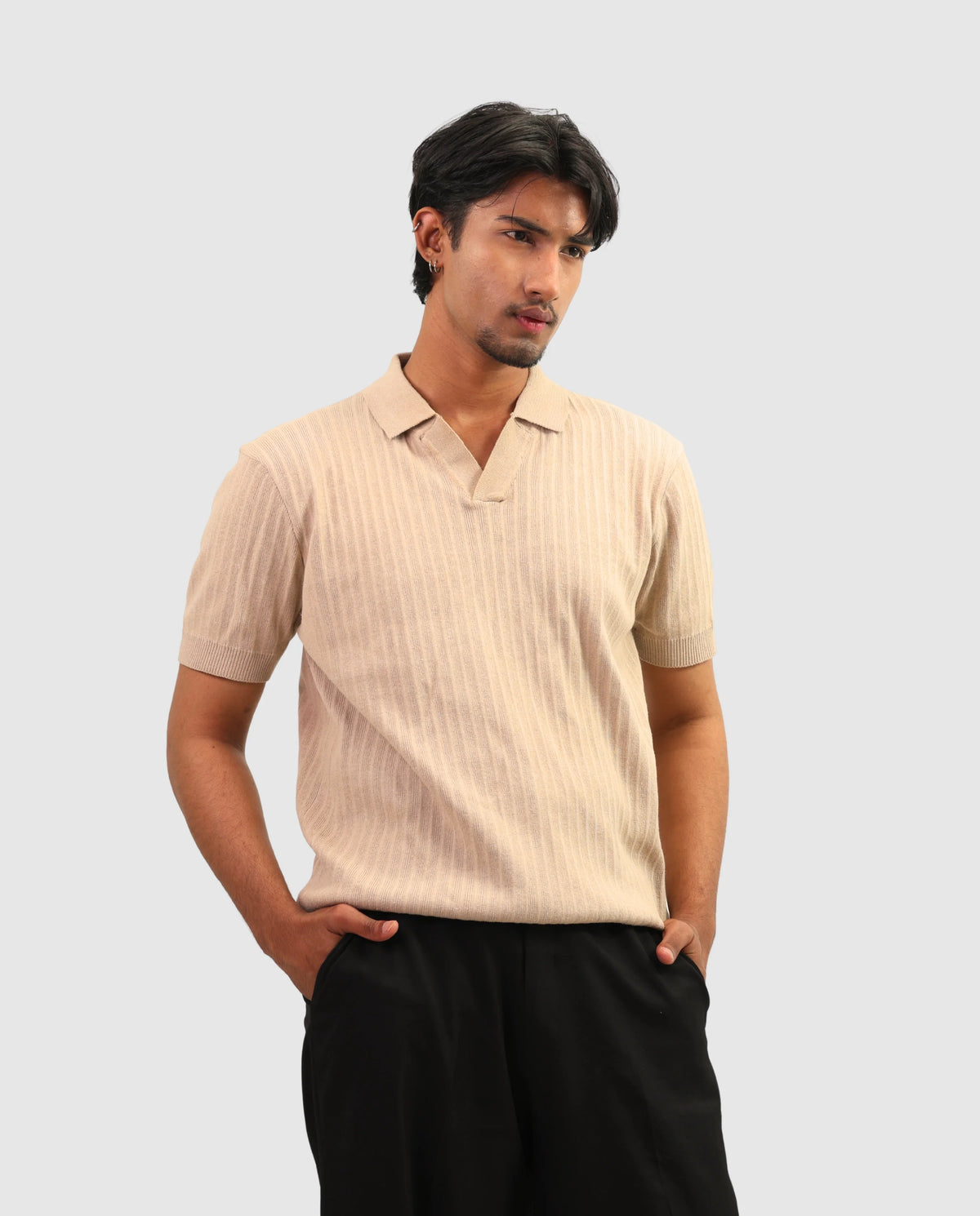 ZARA Knit High Quality Polo - Beige | Premium Export Quality