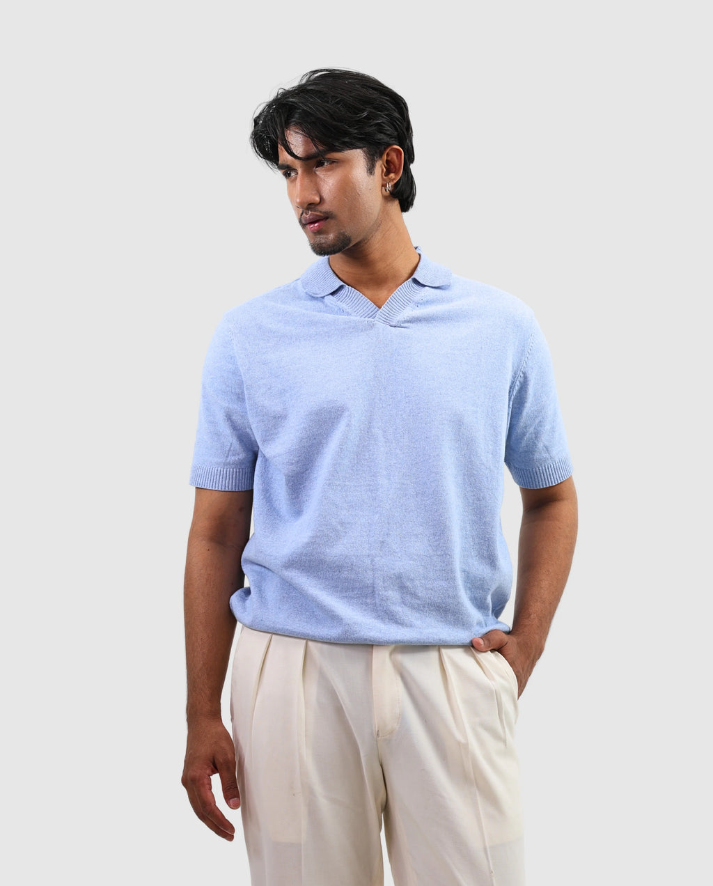 ZARA Knit High Quality Polo - Light Blue | Premium Export Quality