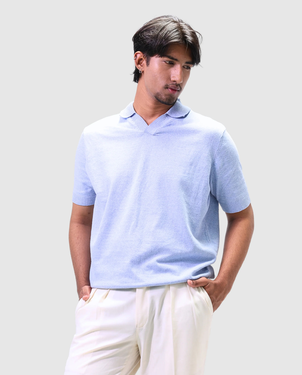 ZARA Knit High Quality Polo - Light Blue | Premium Export Quality