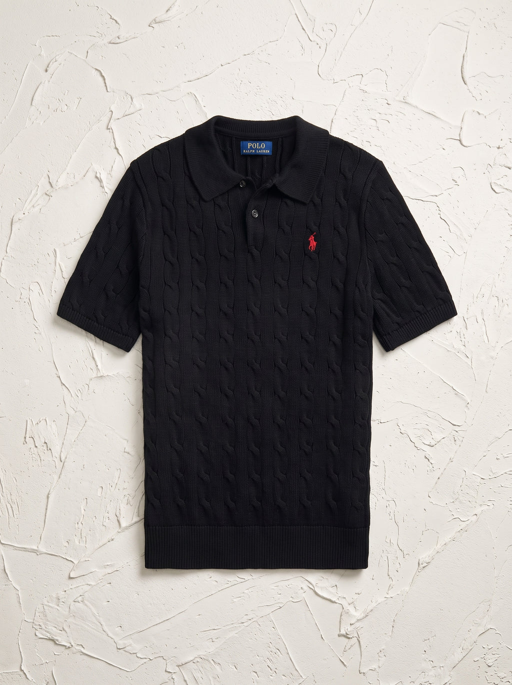 Ralph Lauren Cable Knit Polo Shirt – Black | Premium Export Quality