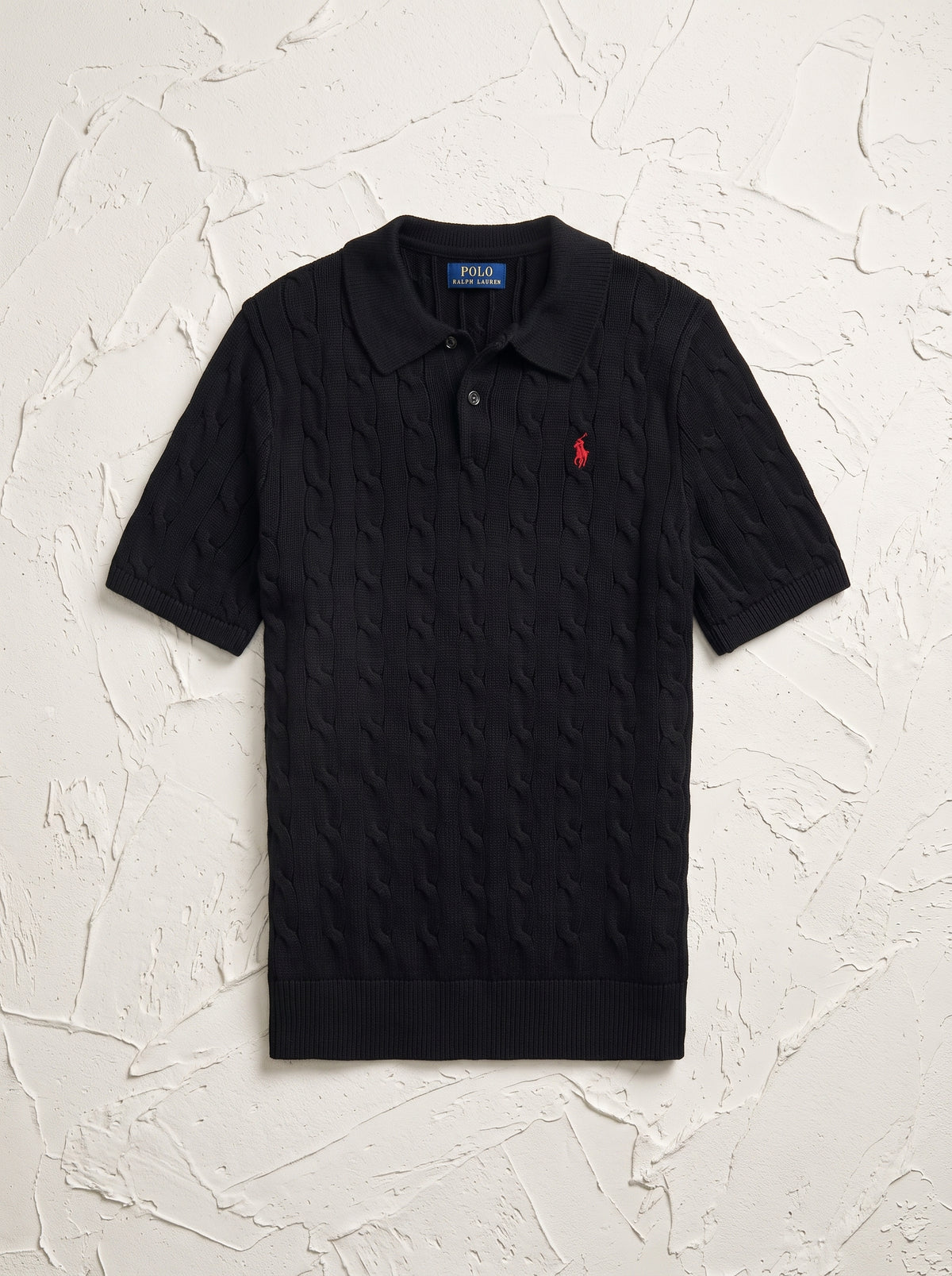 Ralph Lauren Cable Knit Polo Shirt – Black | Premium Export Quality