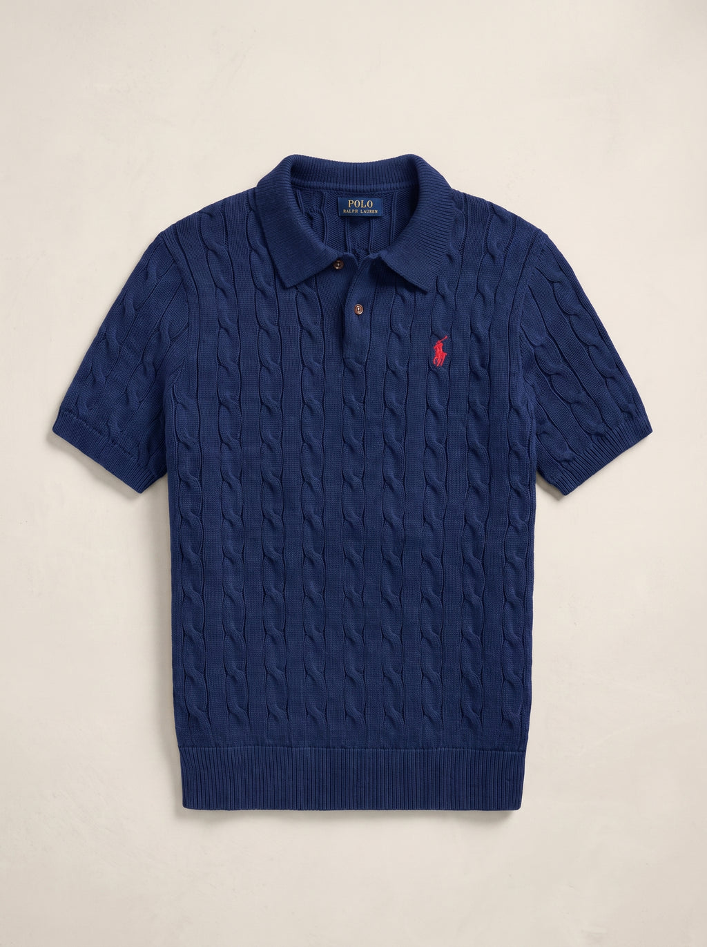 Ralph Lauren Cable Knit Polo Shirt – Navy Blue | Premium Export Quality