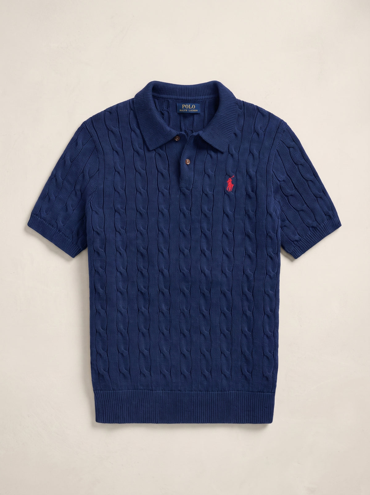 Ralph Lauren Cable Knit Polo Shirt – Navy Blue | Premium Export Quality