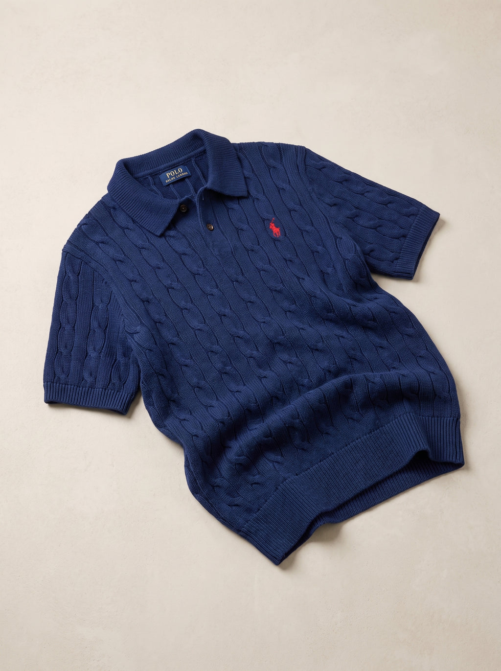 Ralph Lauren Cable Knit Polo Shirt – Navy Blue | Premium Export Quality
