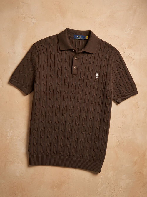 Ralph Lauren Cable Knit Polo Shirt – Brown | Premium Export Quality