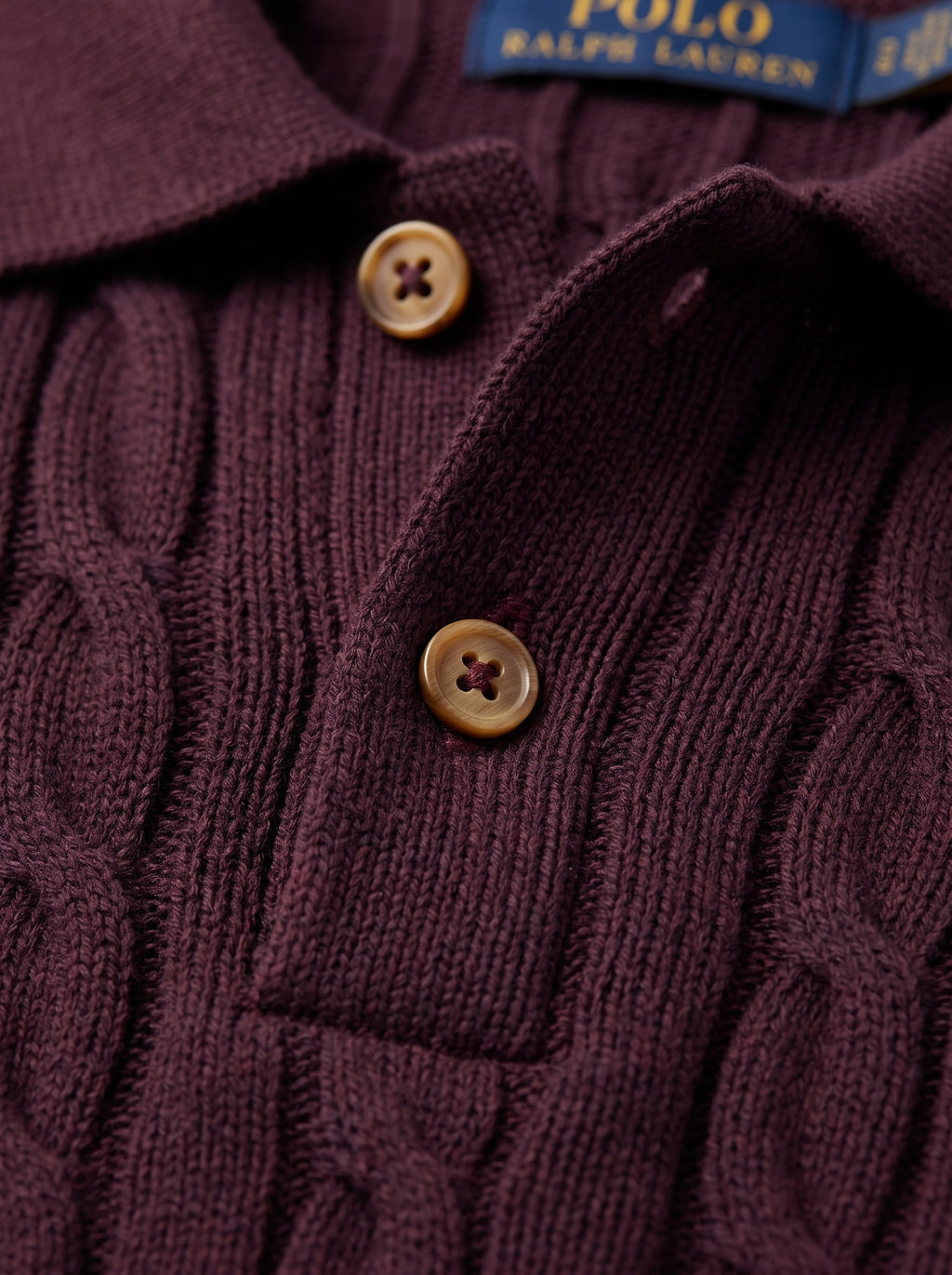 Ralph Lauren Cable Knit Polo Shirt – Maroon | Premium Export Quality
