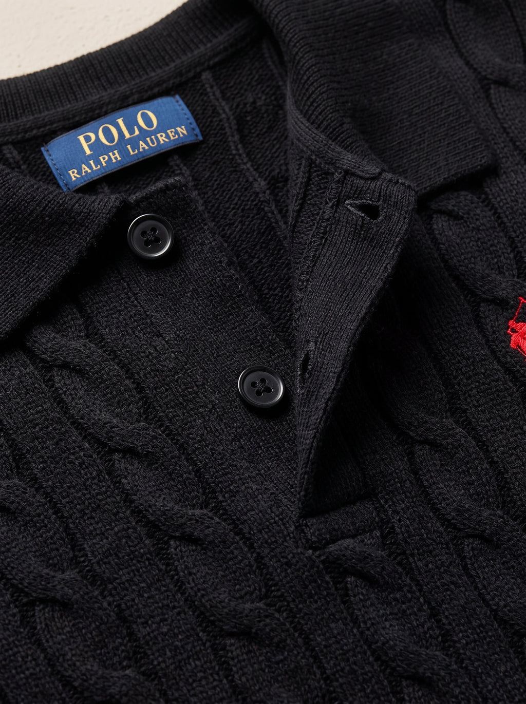 Ralph Lauren Cable Knit Polo Shirt – Black | Premium Export Quality