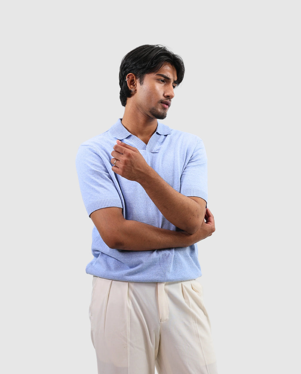 ZARA Knit High Quality Polo - Light Blue | Premium Export Quality