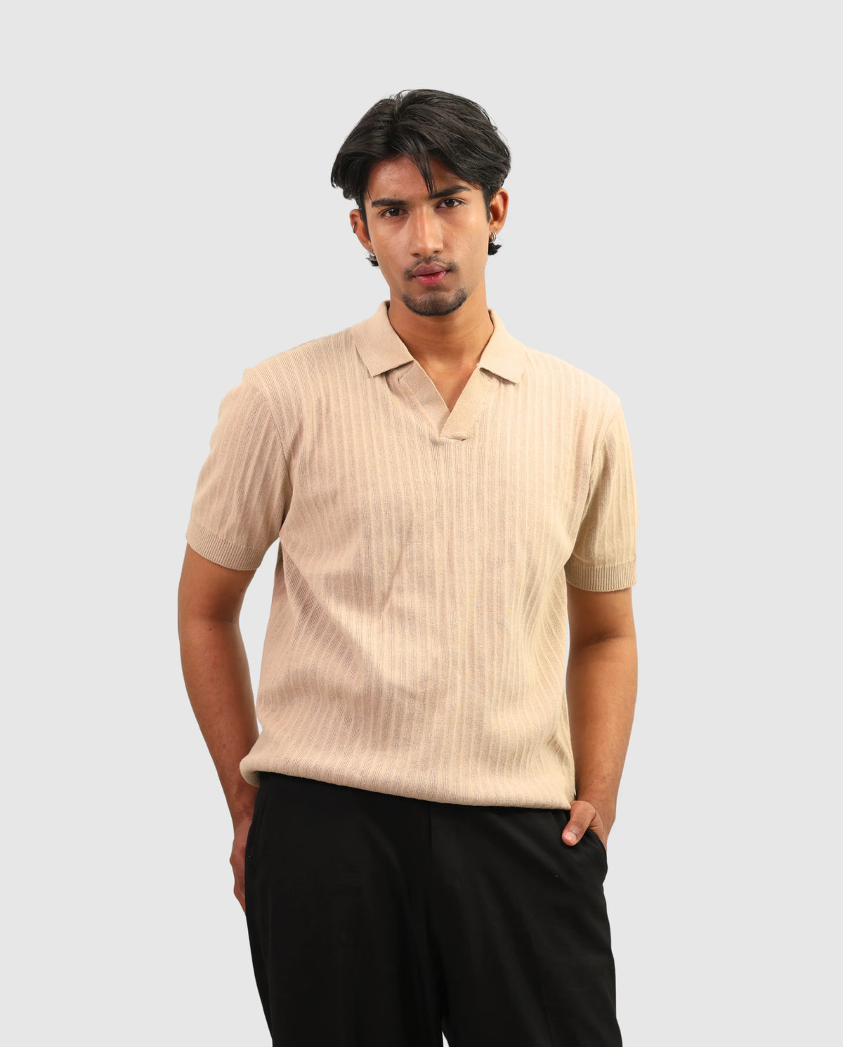 ZARA Knit High Quality Polo - Beige | Premium Export Quality