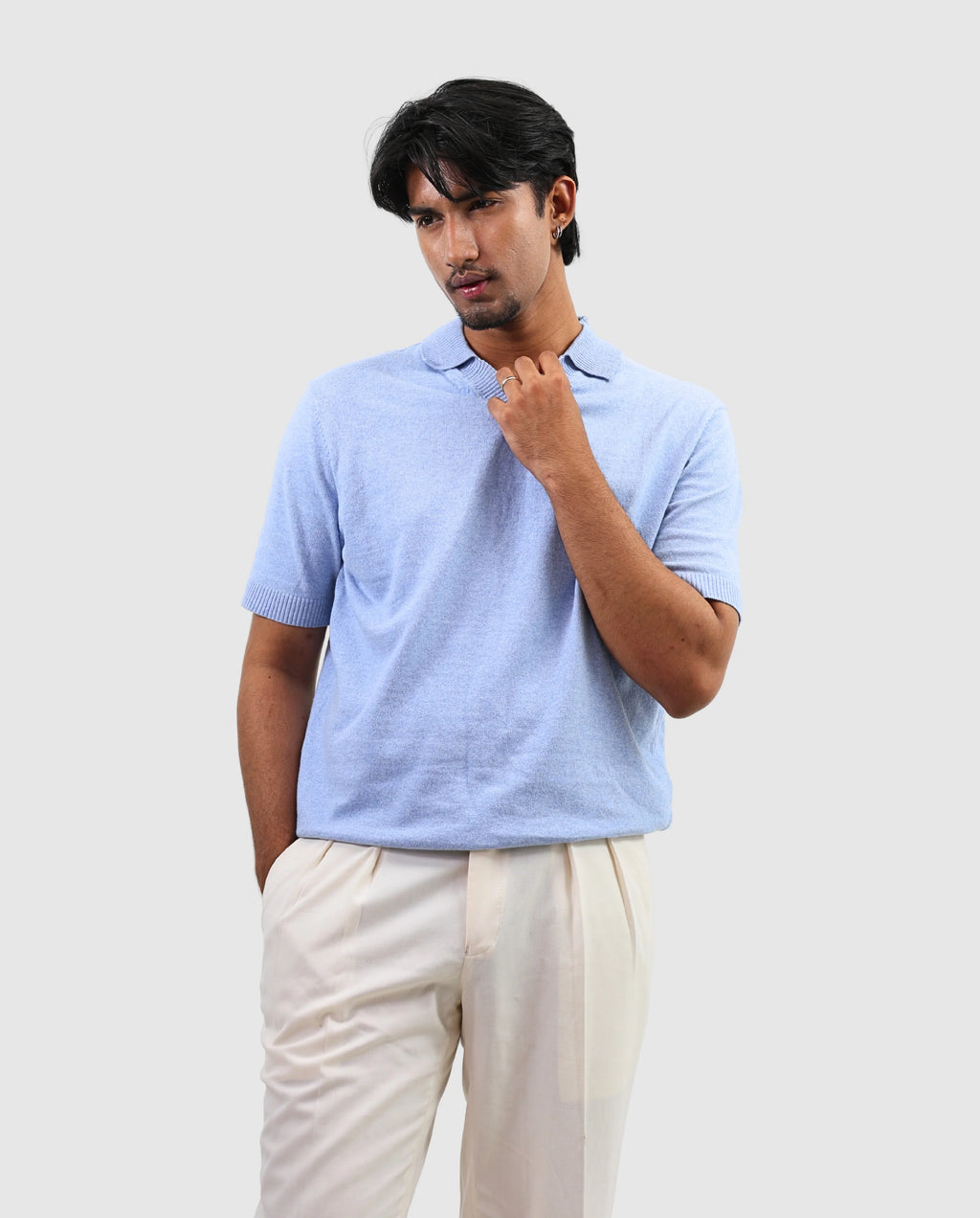 ZARA Knit High Quality Polo - Light Blue | Premium Export Quality