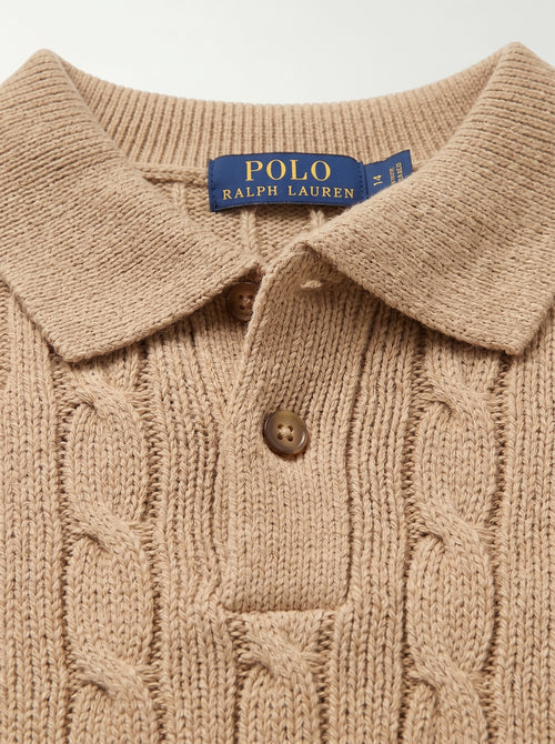 Ralph Lauren Cable Knit Polo Shirt – Beige| Premium Export Quality