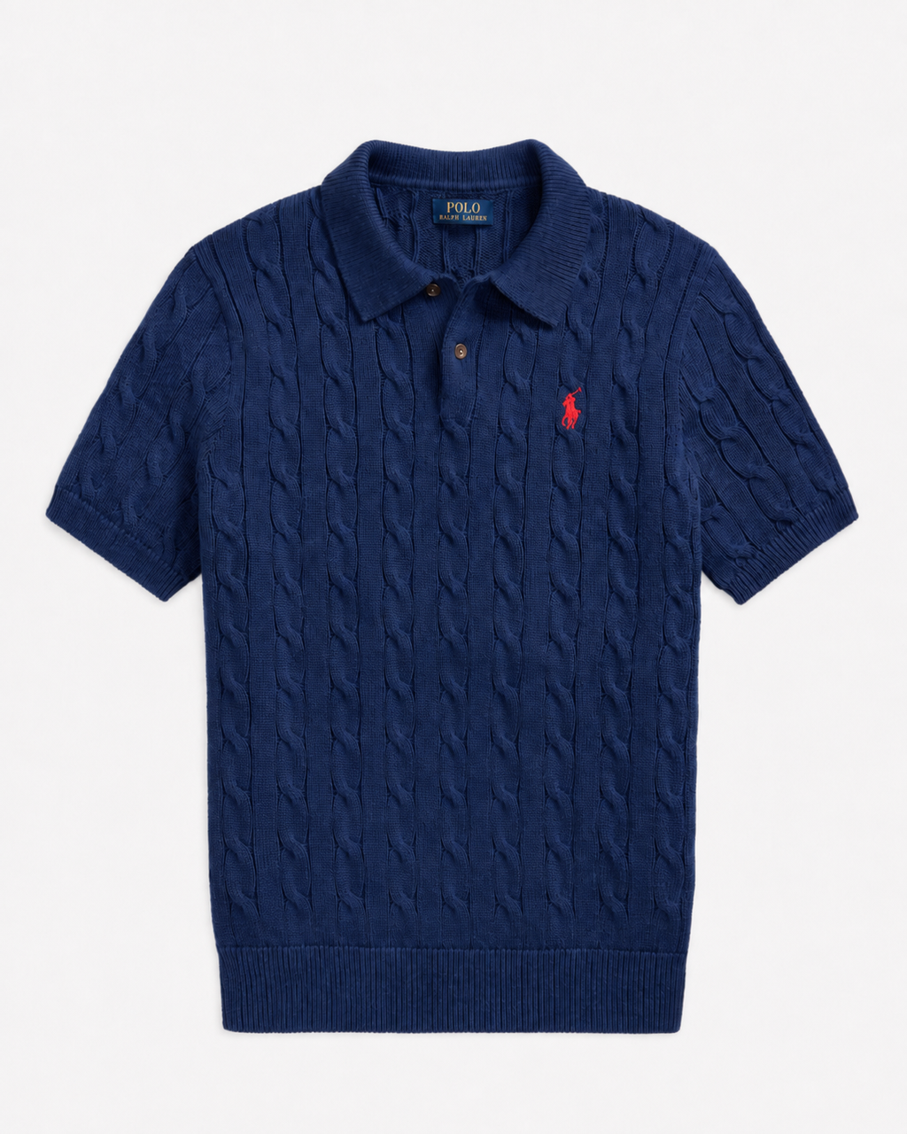 Ralph Lauren Cable Knit Polo - Navy Blue