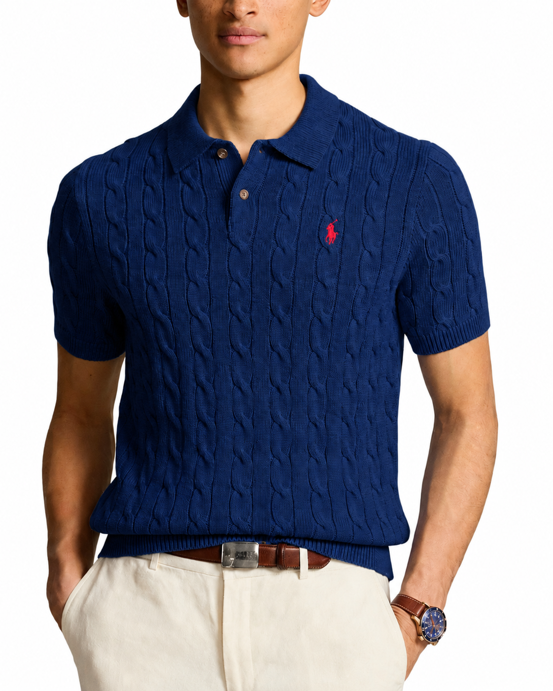 Ralph Lauren Cable Knit Polo - Navy Blue