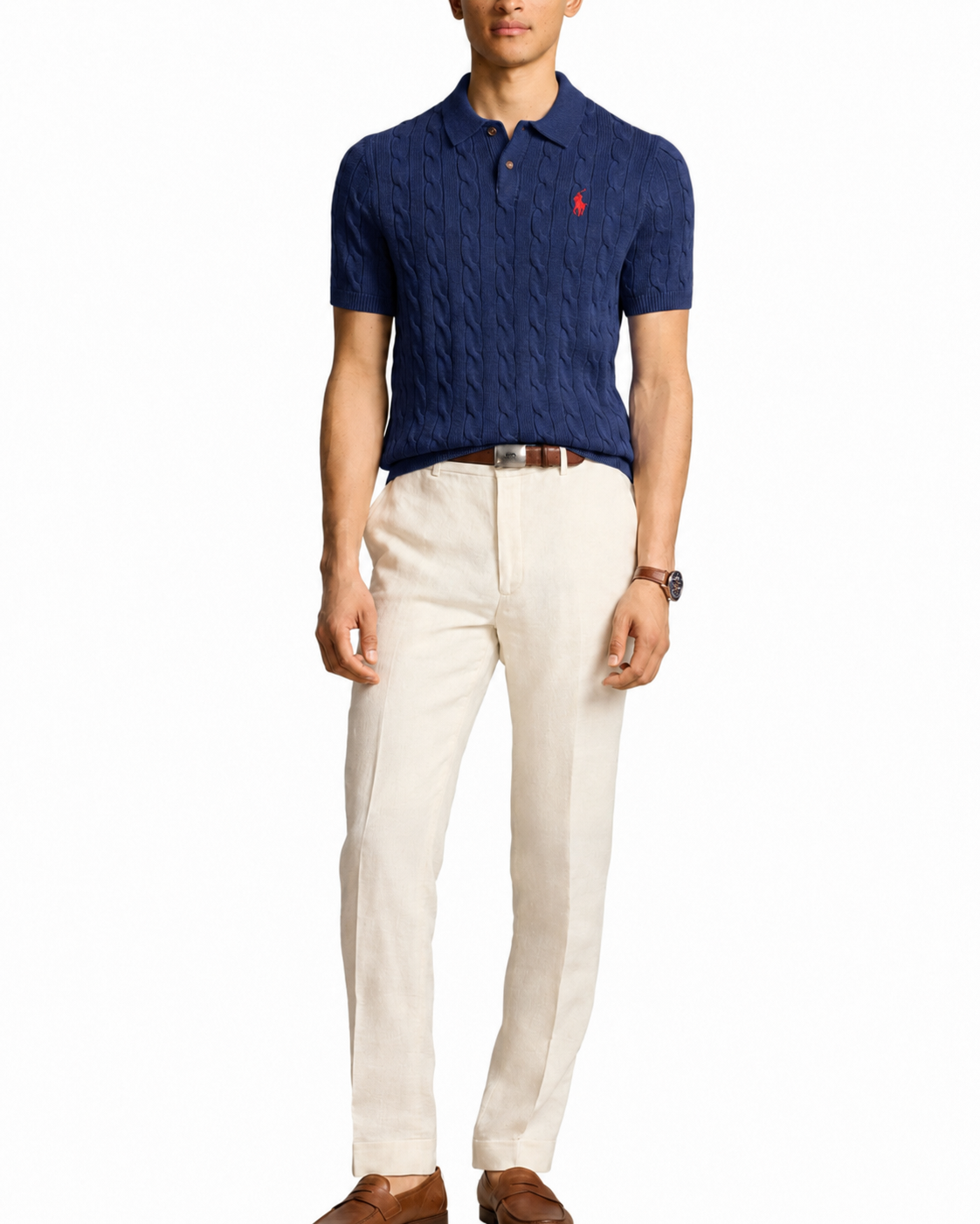 Ralph Lauren Cable Knit Polo - Navy Blue