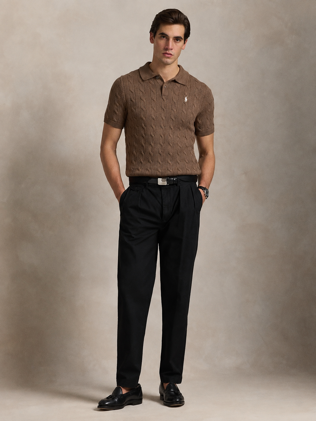 Ralph Lauren Cable Knit Polo - Brown