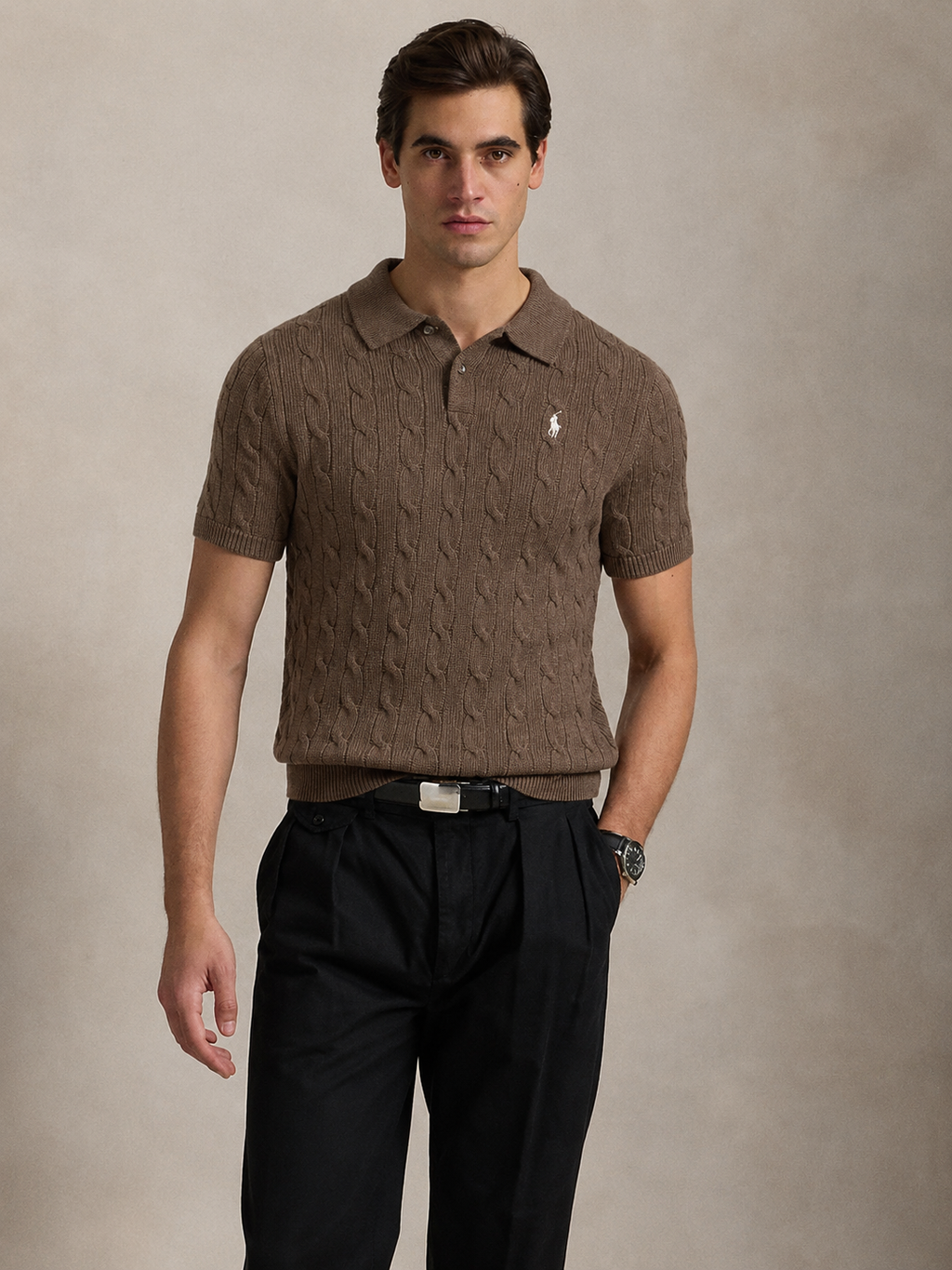 Ralph Lauren Cable Knit Polo - Brown