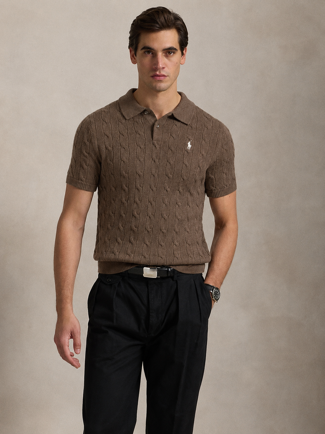 Ralph Lauren Cable Knit Polo - Brown