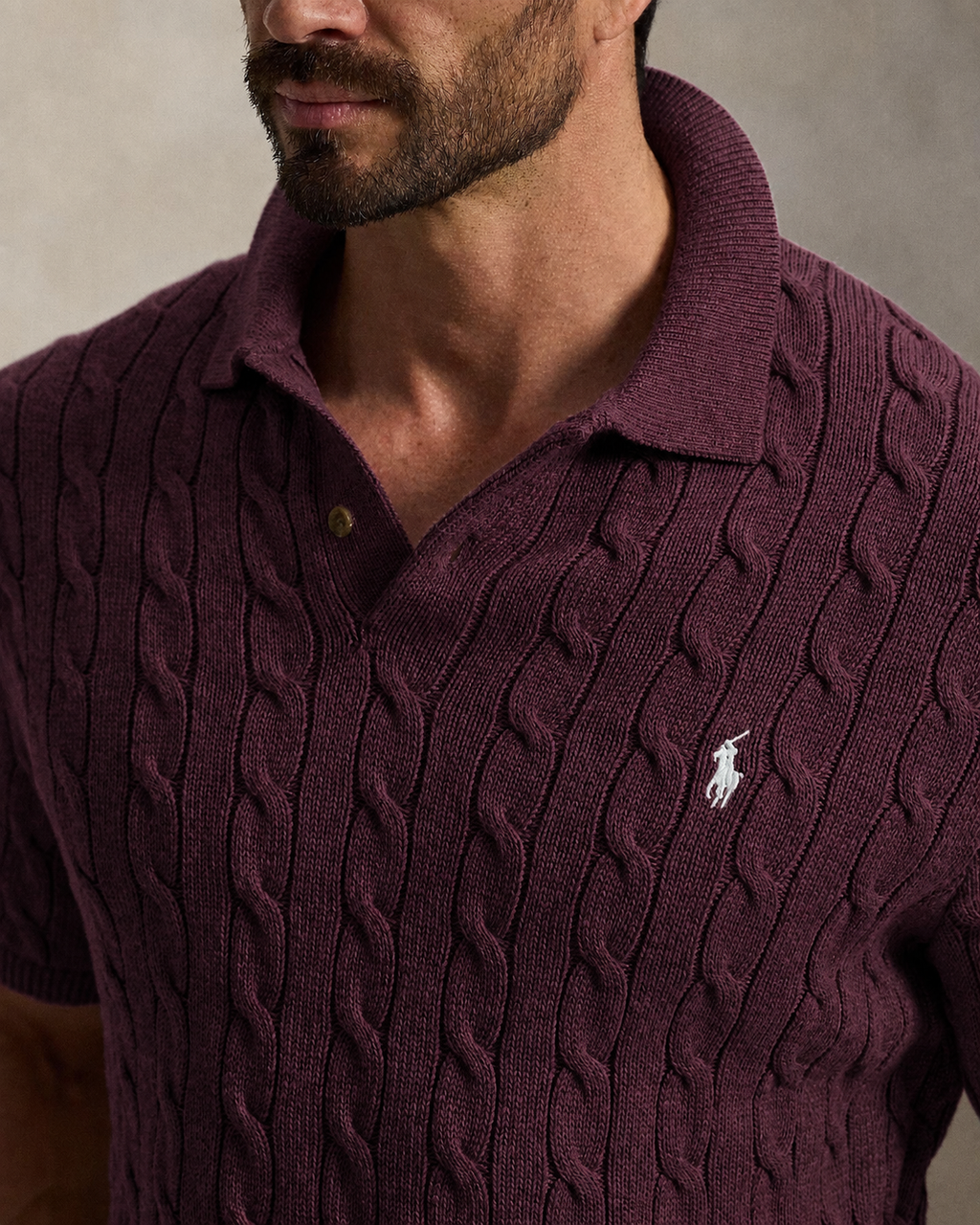 Ralph Lauren Cable Knit Polo - Maroon