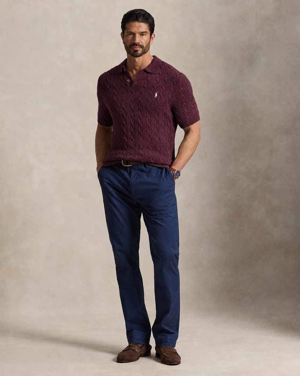 Ralph Lauren Cable Knit Polo - Maroon