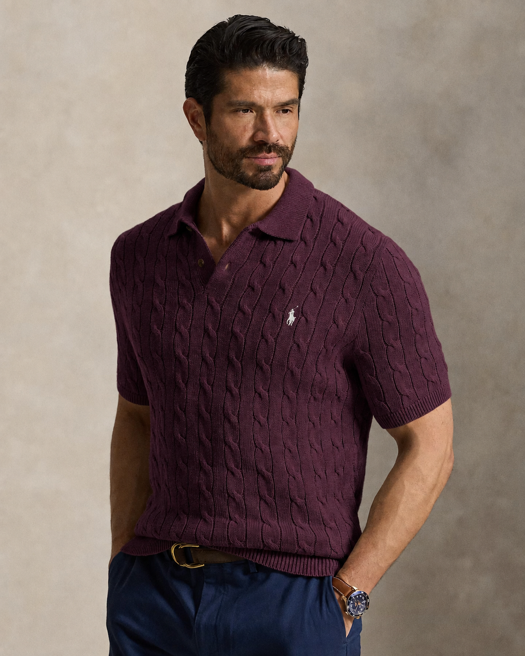 Ralph Lauren Cable Knit Polo - Maroon