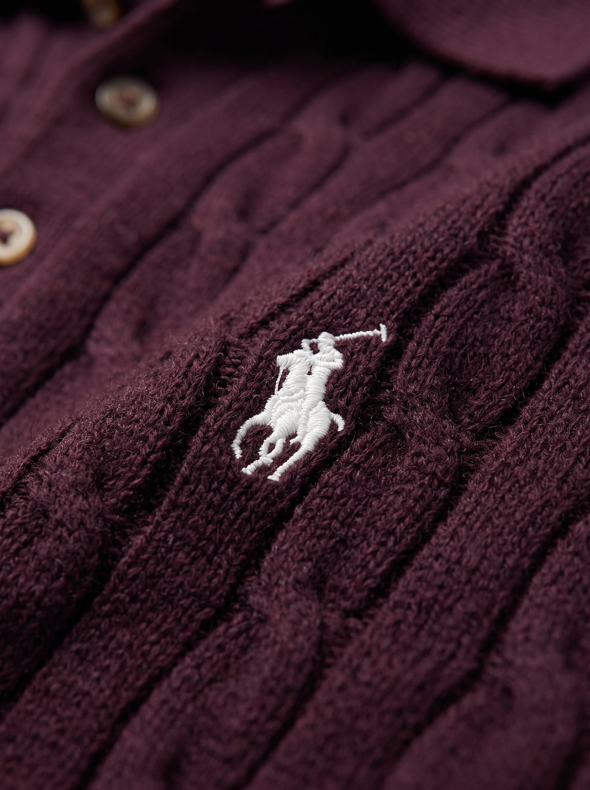 Ralph Lauren Cable Knit Polo Shirt – Maroon | Premium Export Quality