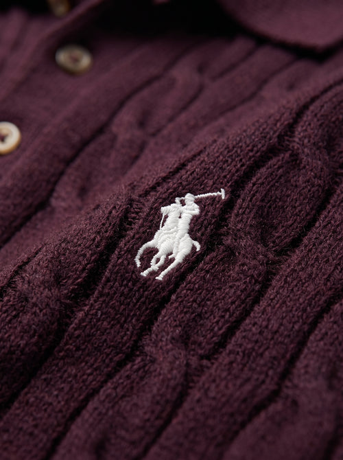 Ralph Lauren Cable Knit Polo Shirt – Maroon | Premium Export Quality