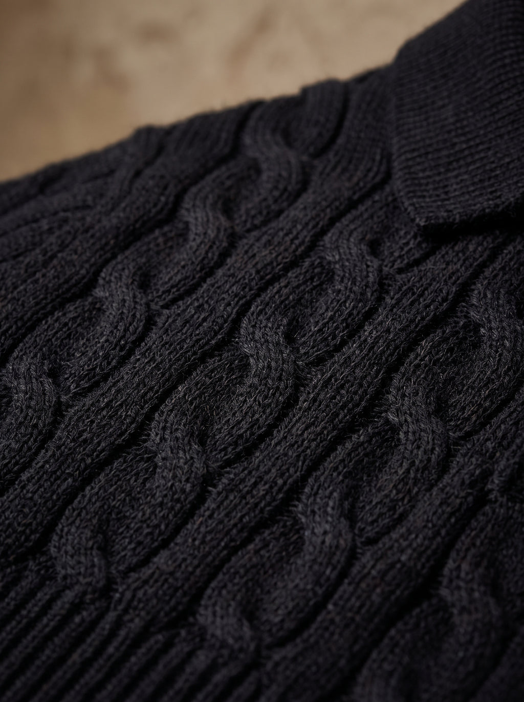Ralph Lauren Cable Knit Polo Shirt – Black | Premium Export Quality
