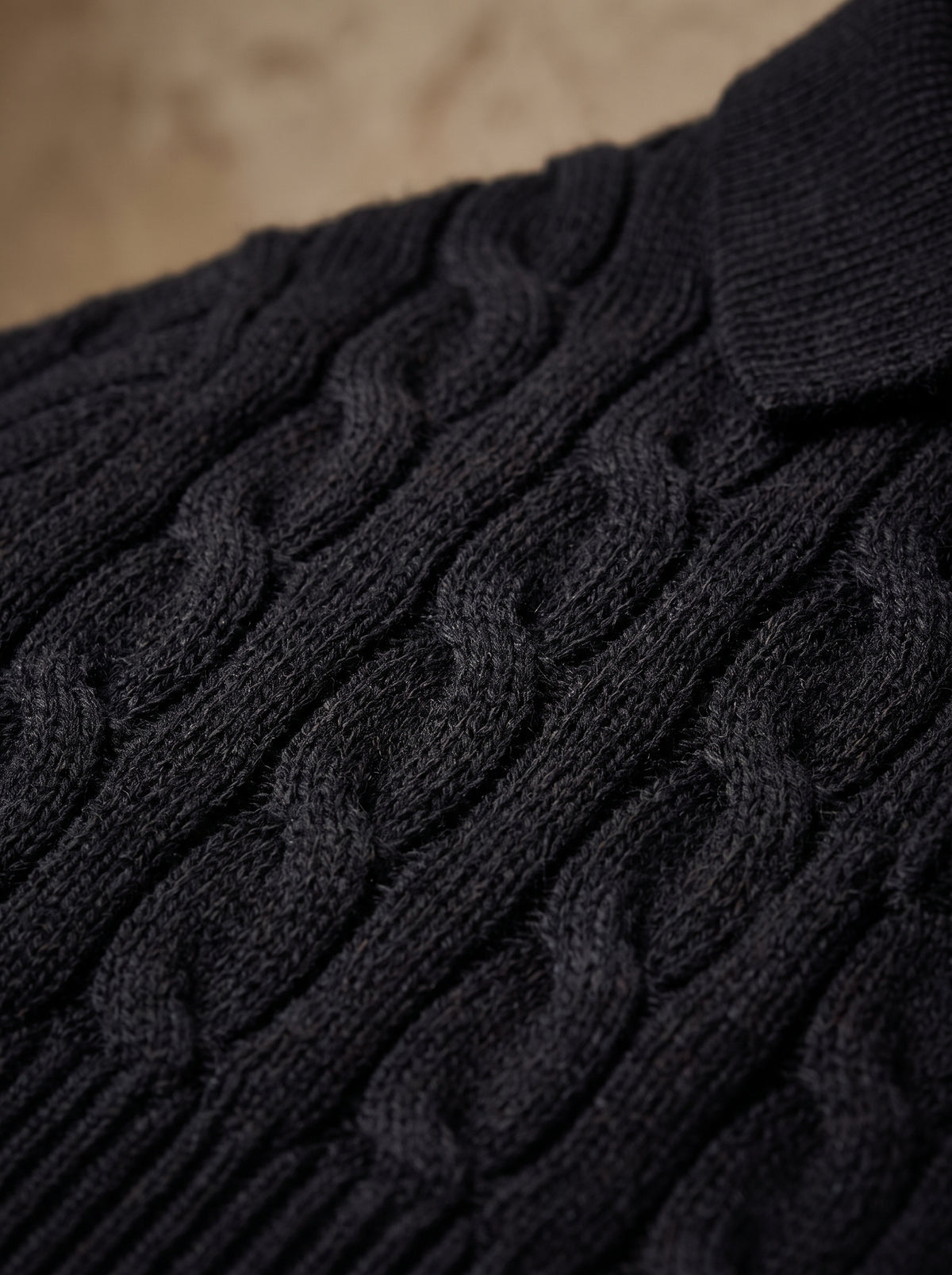 Ralph Lauren Cable Knit Polo Shirt – Black | Premium Export Quality