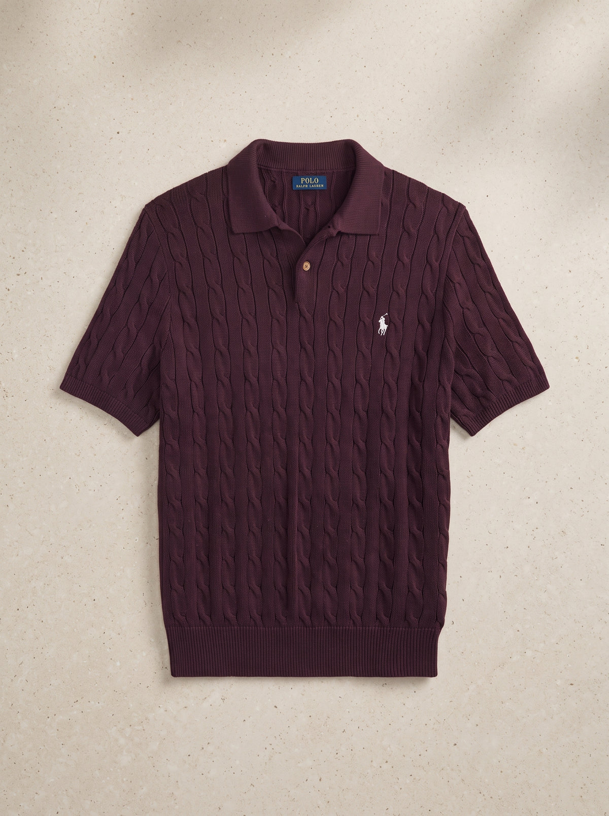 Ralph Lauren Cable Knit Polo Shirt – Maroon | Premium Export Quality
