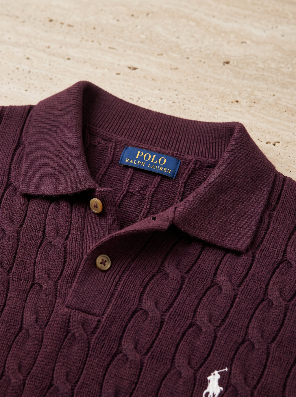 Ralph Lauren Cable Knit Polo Shirt – Maroon | Premium Export Quality