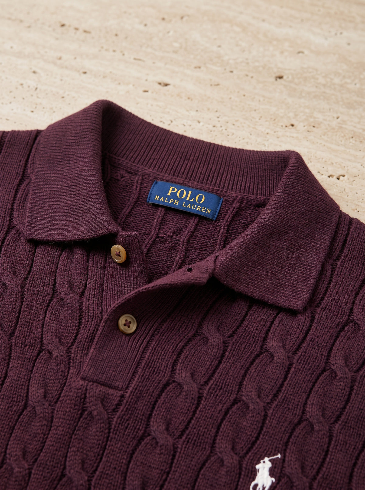 Ralph Lauren Cable Knit Polo Shirt – Maroon | Premium Export Quality