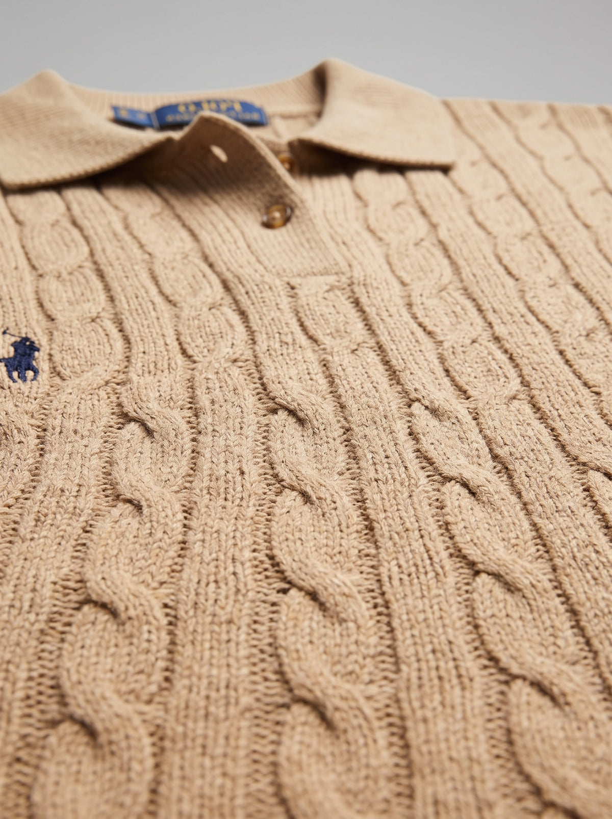 Ralph Lauren Cable Knit Polo Shirt – Beige| Premium Export Quality