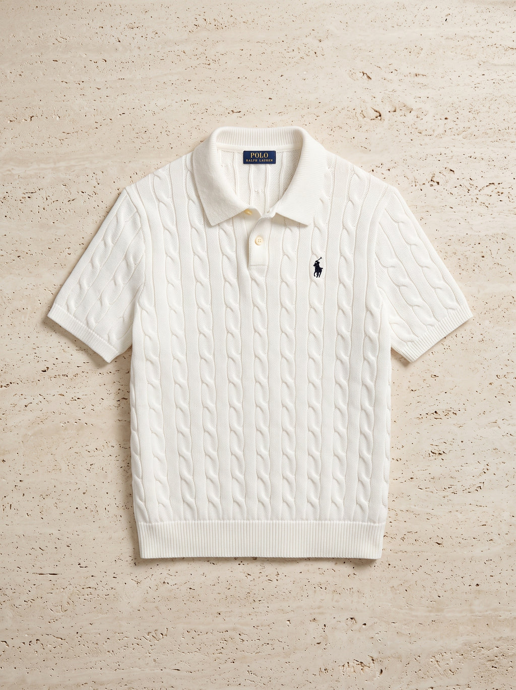 Ralph Lauren Cable Knit Polo Shirt – Off White | Premium Export Quality