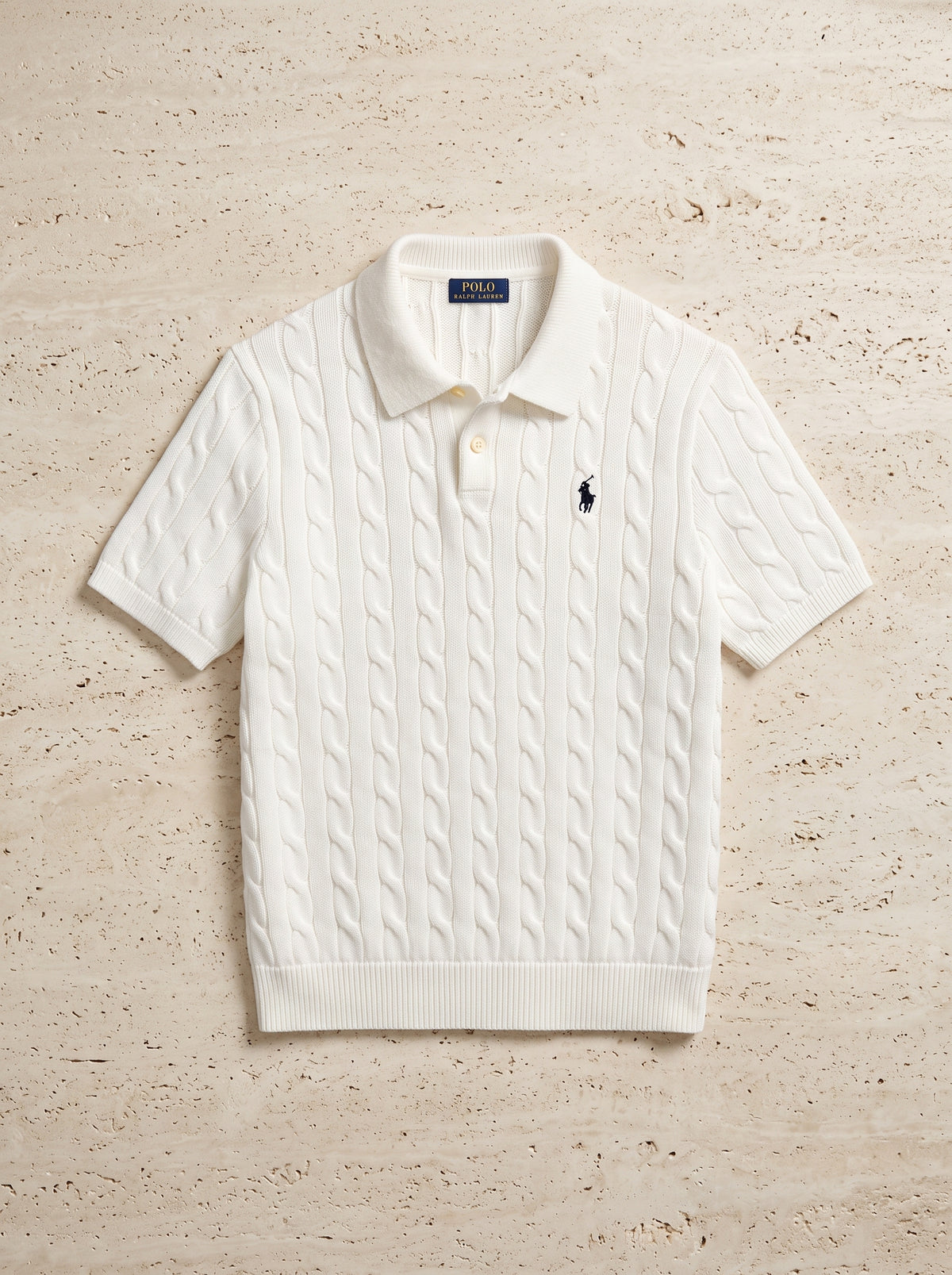 Ralph Lauren Cable Knit Polo Shirt – Off White | Premium Export Quality