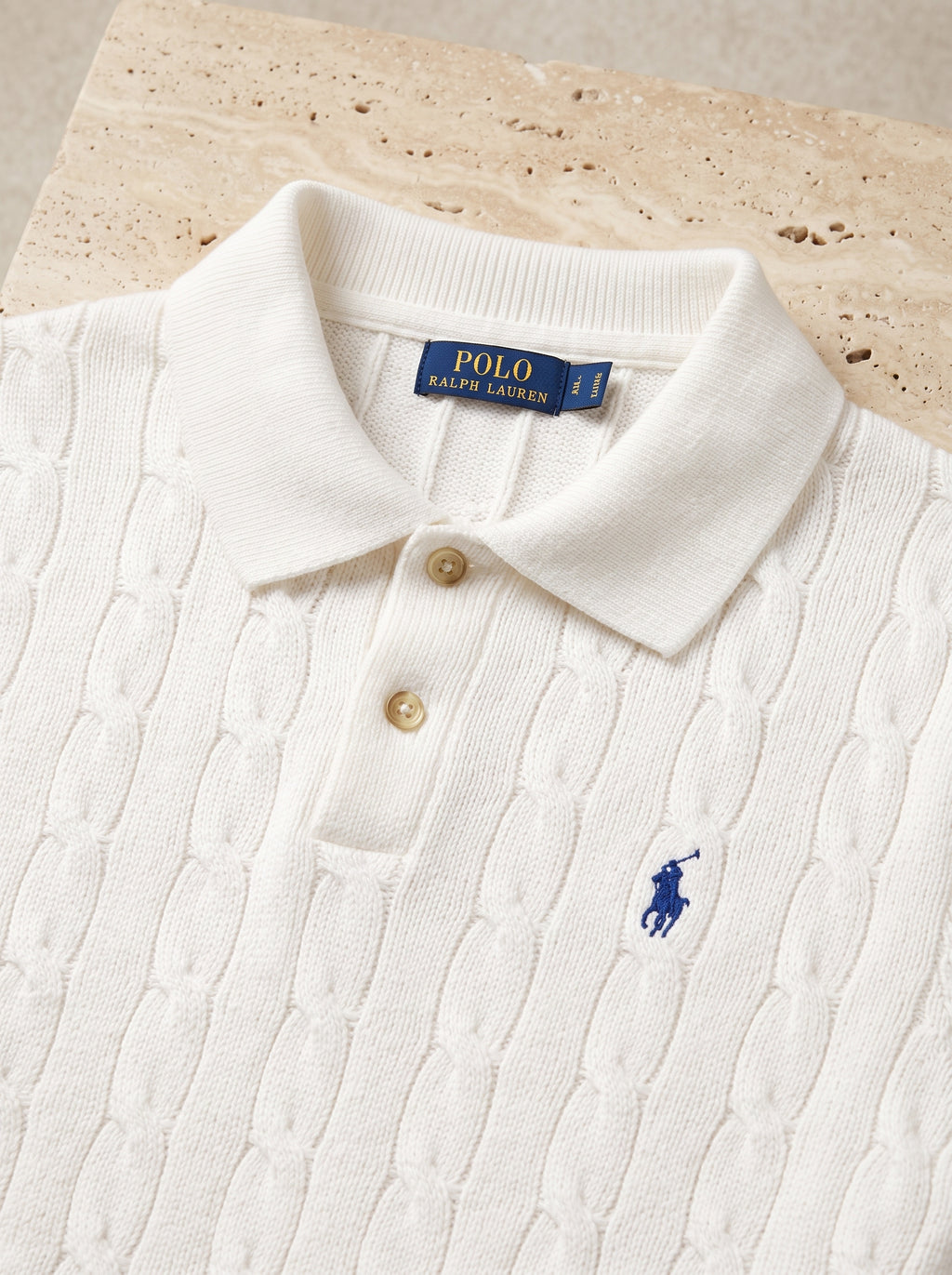 Ralph Lauren Cable Knit Polo Shirt – Off White | Premium Export Quality