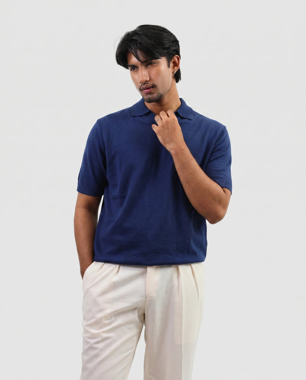 ZARA Knit High Quality Polo - Navy | Premium Export Quality