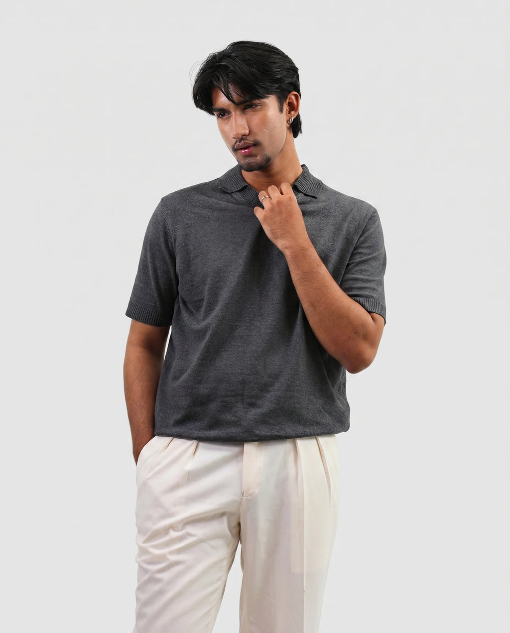 ZARA Knit High Quality Polo - Grey | Premium Export Quality