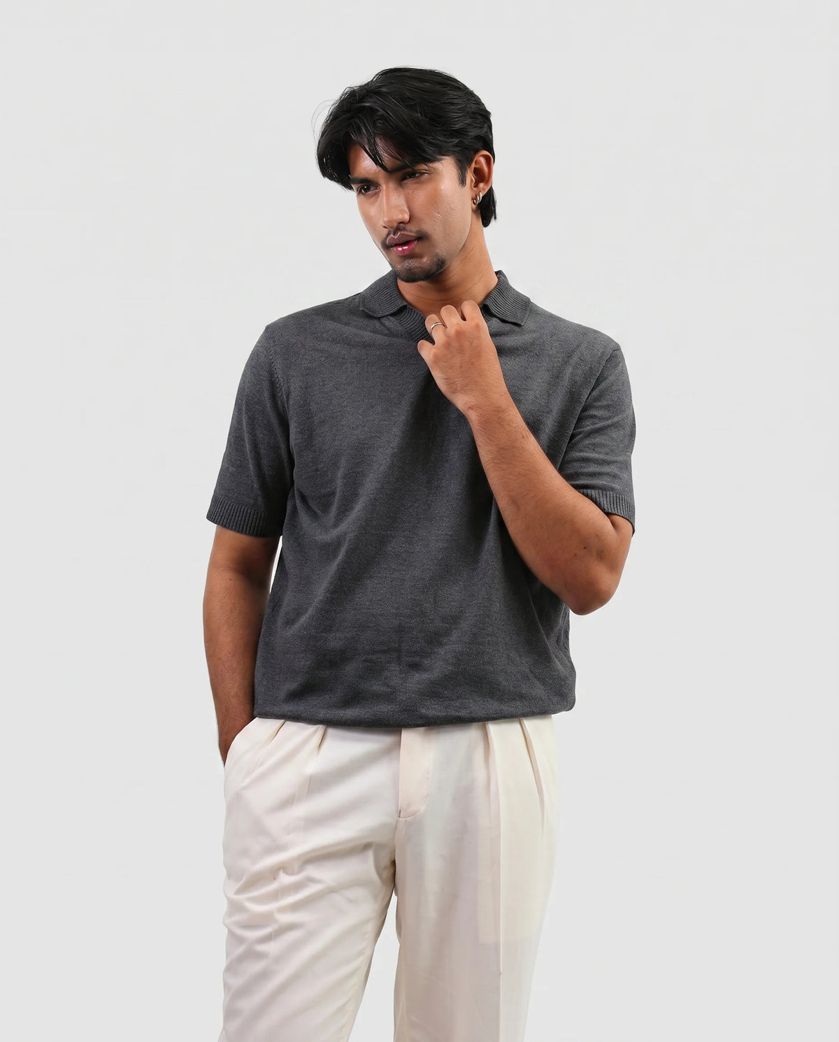 ZARA Knit High Quality Polo - Grey | Premium Export Quality