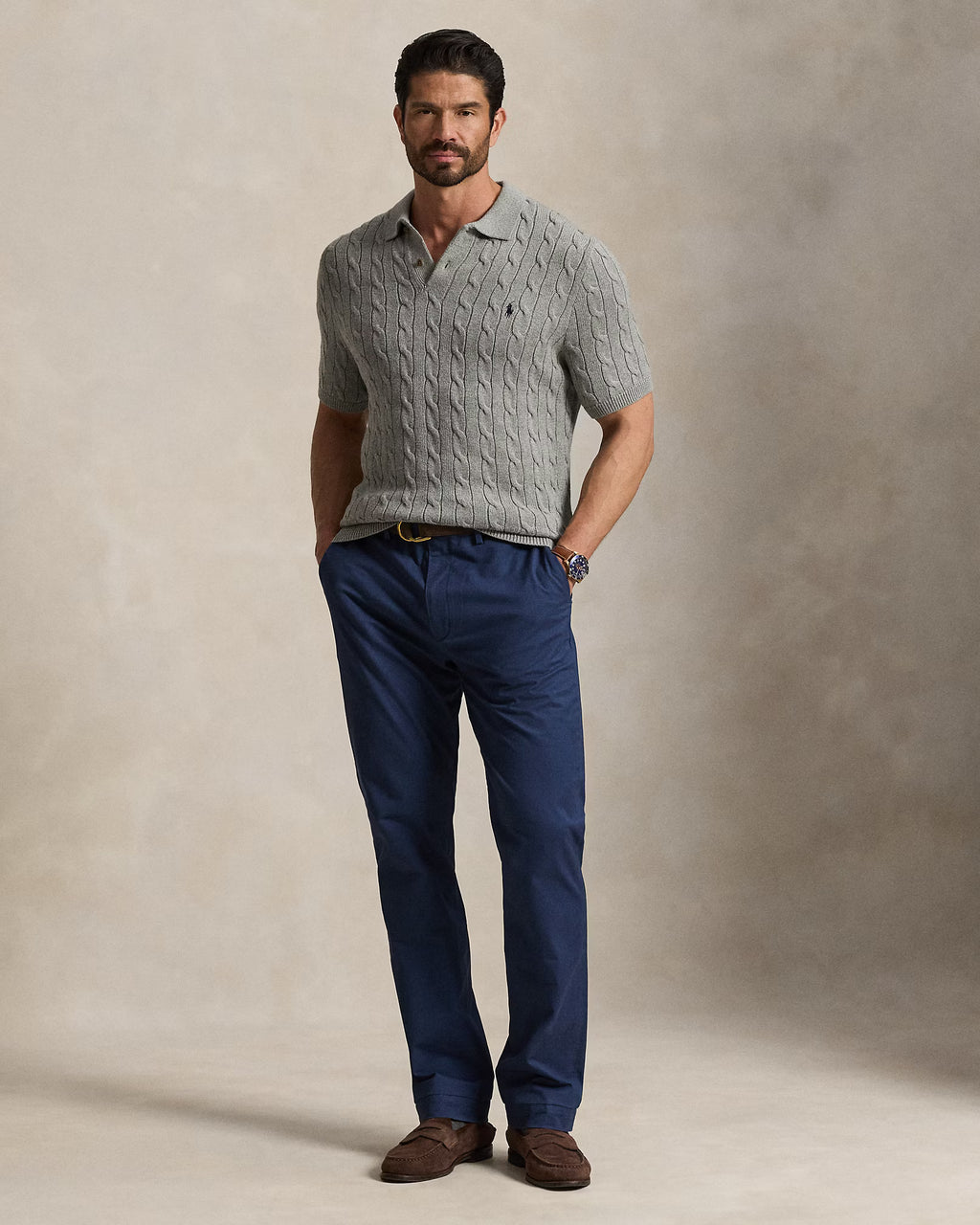 Ralph Lauren Cable Knit Polo - Grey