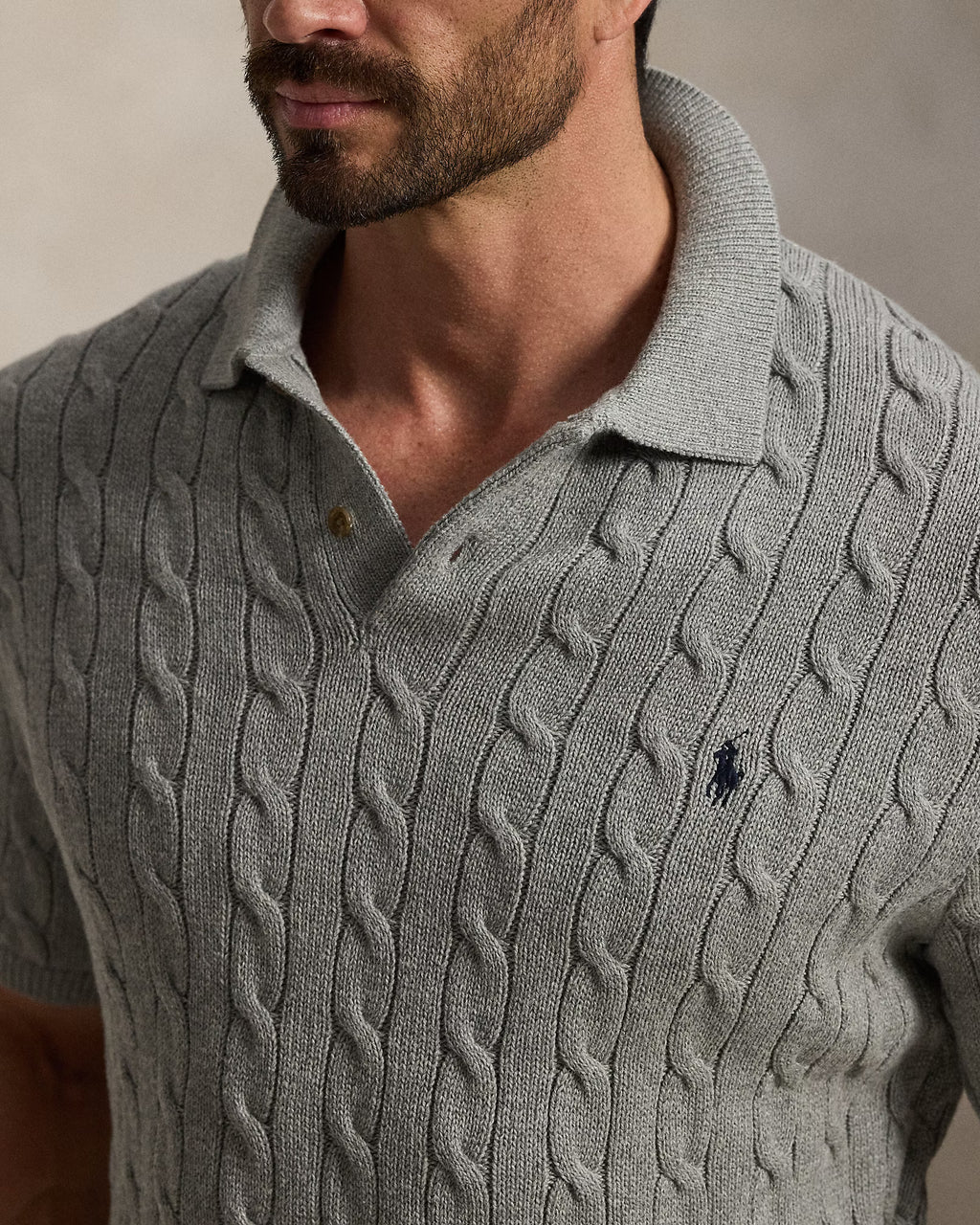 Ralph Lauren Cable Knit Polo - Grey